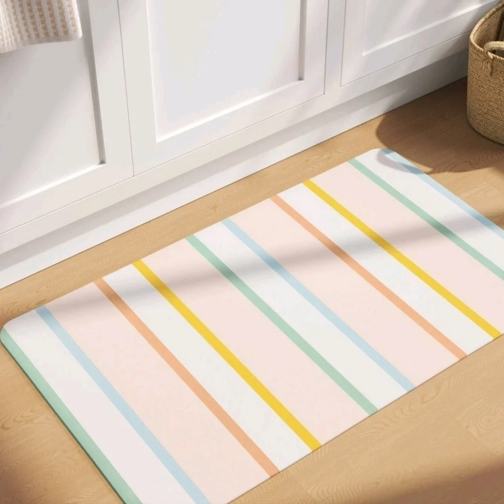 Room Essentials Rectangle Striped Kitchen Rug Holiday Pastel 20